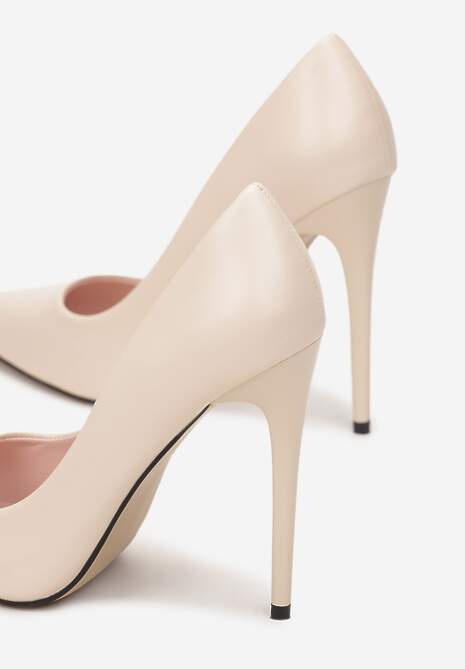 Beżowe Szpilki z Ekoskóry i Szpiczastym Noskiem Caliane