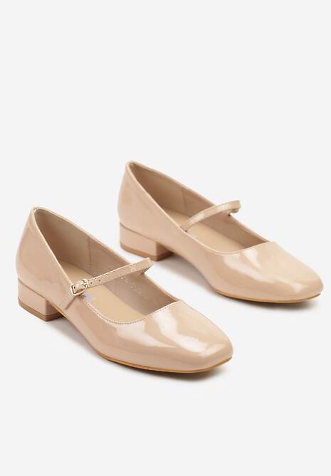 Beżowe Czółenka na Niskim Obcasie Zapinane na Sprzączkę przy Pasku Artia