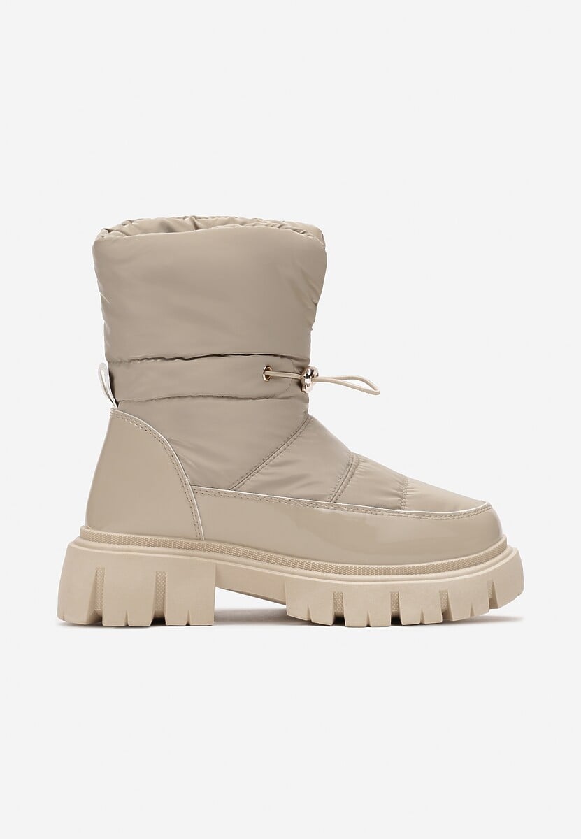 Ciemnobeżowe Śniegowce za Kostkę z Pikowaniem i Ściągaczem Jodera