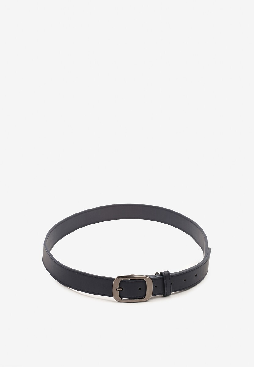 Granatowy Klasyczny Pasek z Klamrą o Geometrycznym Kształcie Revadelle