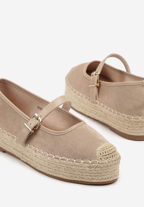 Ciemnobeżowe Espadryle z Plecionką i Paskiem Fevolise