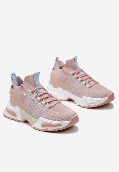 Różowe Sneakersy Sportowe na Grubej Podeszwie ze Skarpetkową Cholewką Xille