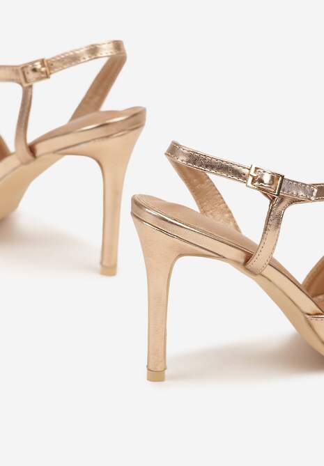 Szampańskie Asymetryczne Sandały Vices na Obcasie ze Szpiczastym Noskiem Niriese