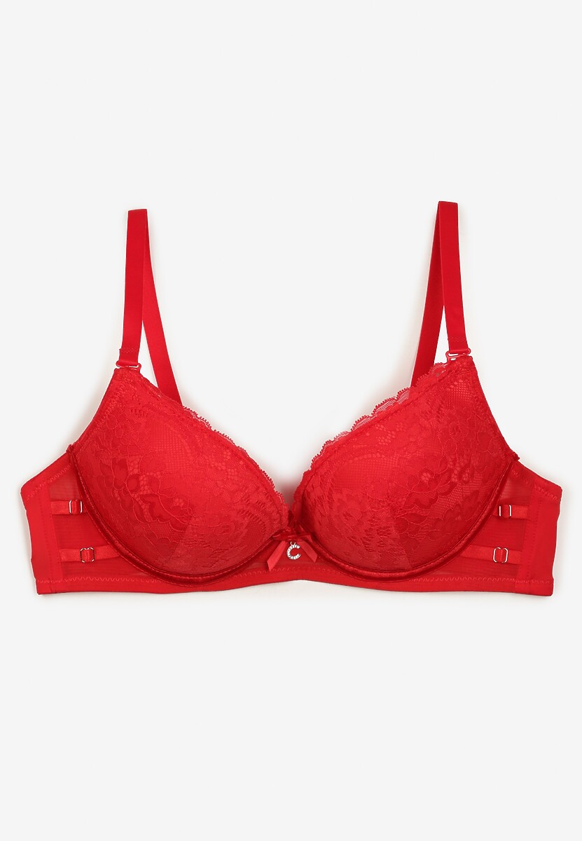 Czerwony Biustonosz z Regulowanymi Ramiączkami Zapinany na Haftki Ozdobiony Koronką Zloella