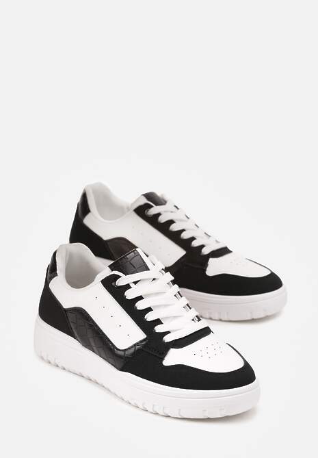 Biało-Czarne Sneakersy Ozdobione Perforacją i Geometrycznym Motywem Idariele