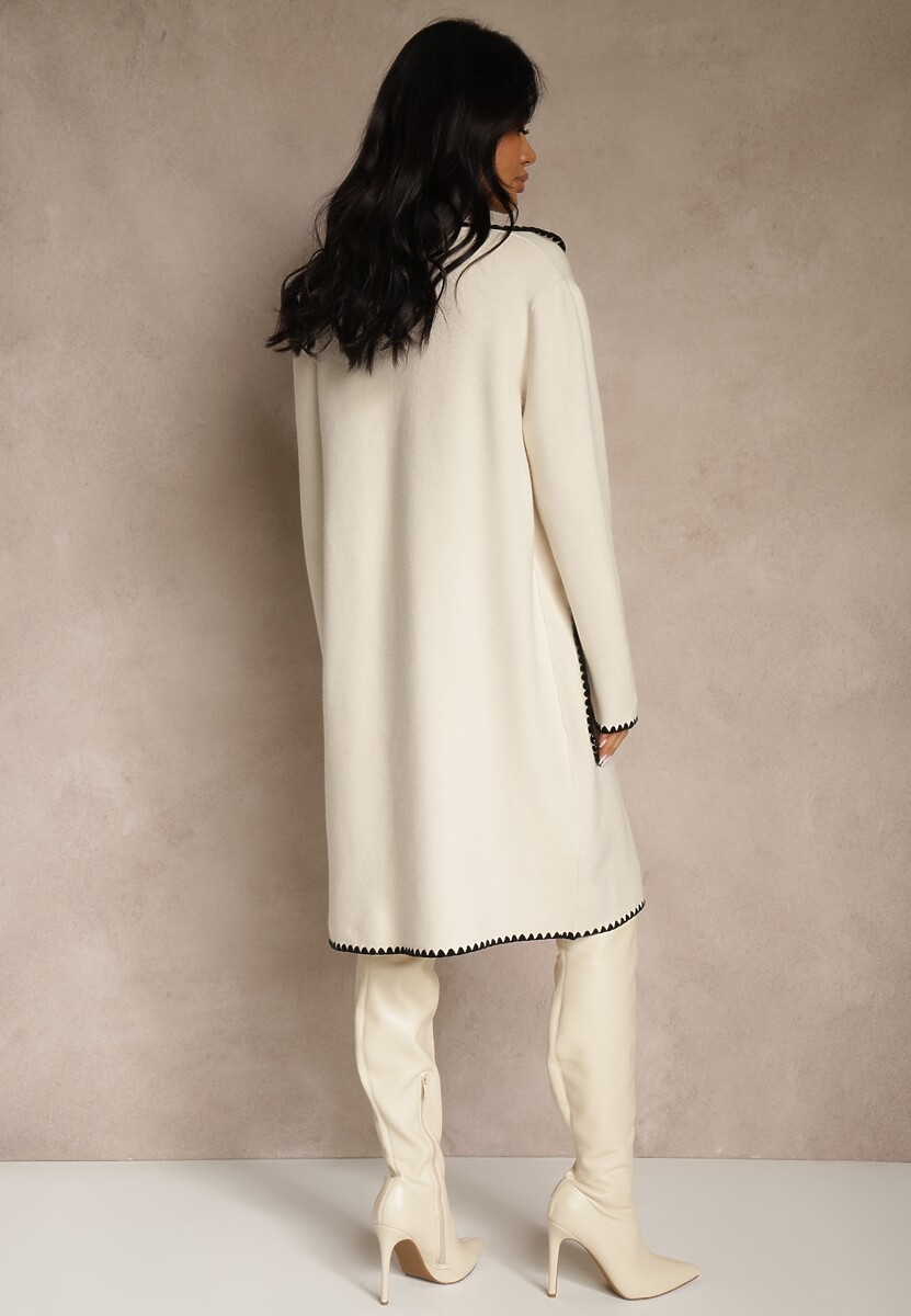 Beżowy Kardigan z Haftowaną Lamówką Tuscele