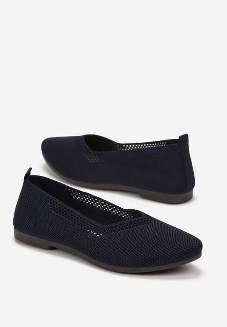 Granatowe Płaskie Balerinki Plecione z Ozdobnymi Wycięciami Daniya