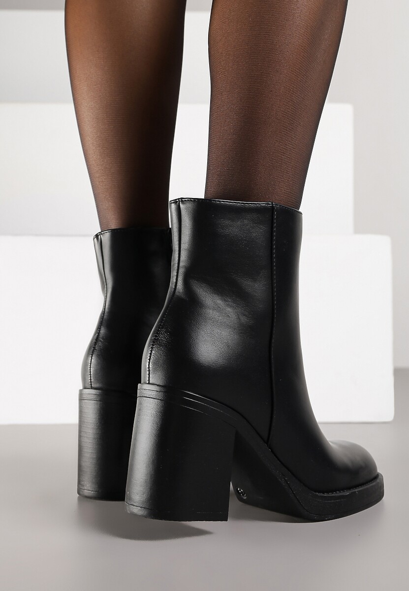 Czarne Eleganckie Botki z Cholewką do Kostki na Słupku Esleana