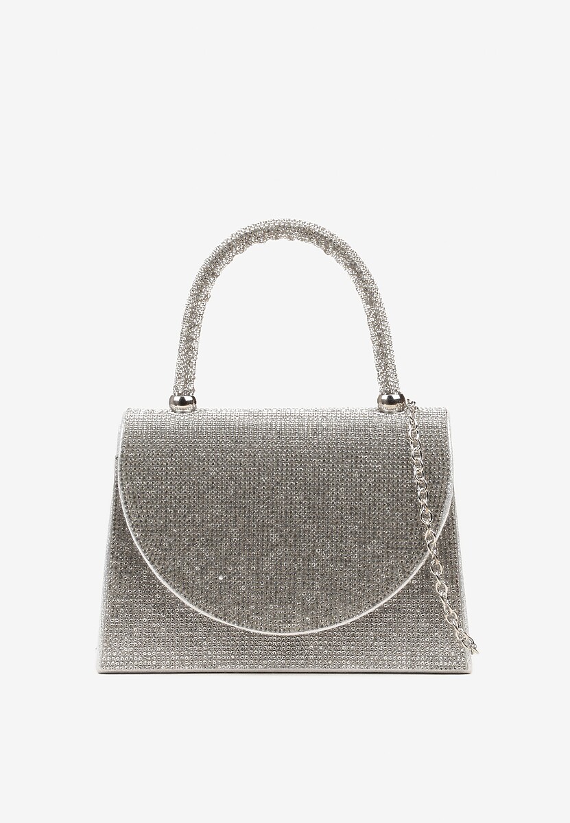 Srebrna Torebka Koferek z Dodatkowym Łańcuszkiem Zdobiona Cyrkoniami Fesalora