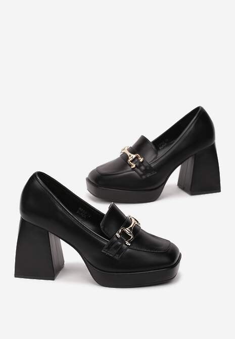 Czarne Czółenka na Słupku z Kwadratowym Noskiem Dirness