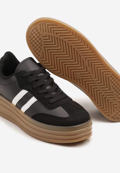 Czarne Sneakersy w Stylu Tenisówki z Paskami Hirnelia