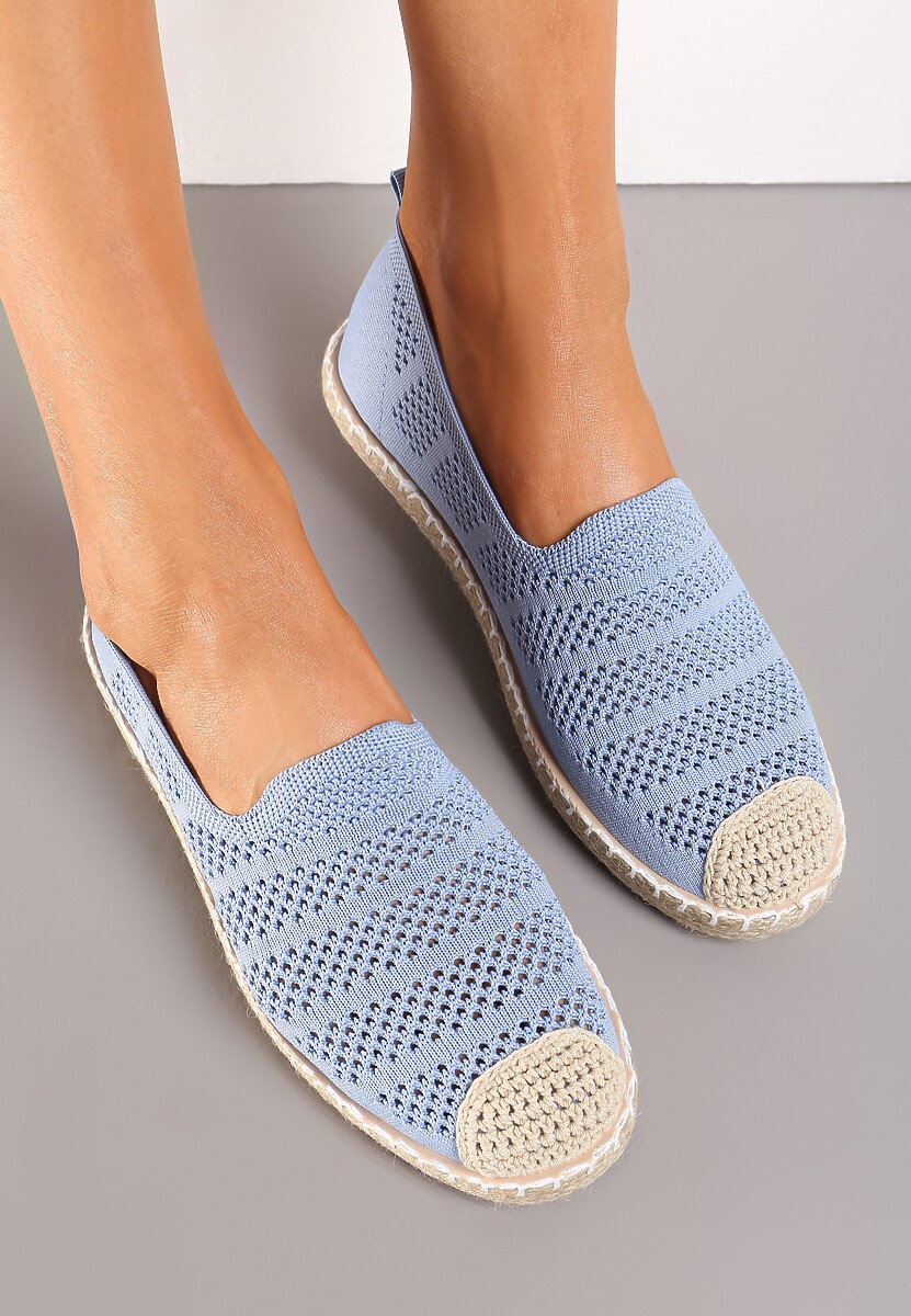 Granatowe Ażurowe Espadryle Ozdobione Plecionką na Podeszwie i Nosku Tarniesa