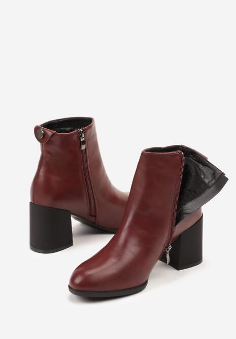 Bordowe Eleganckie Botki Vices na Słupku z Okrągłym Detalem przy Cholewce Widvire
