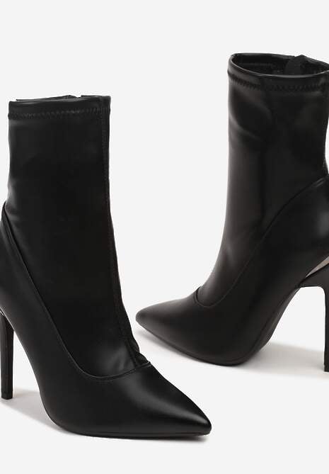 Czarne Botki na Szpilce z Metaliczną Aplikacją Ivandra