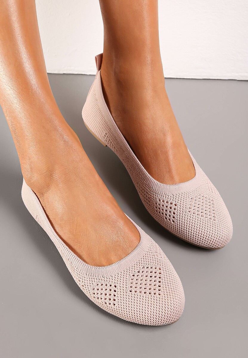 Różowe Ażurowe Balerinki z Okrągłym Noskiem Siotte