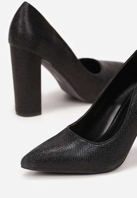 Czarne Czółenka z Brokatem na Słupku Karicia