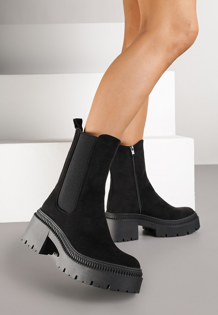 Czarne Botki Typu Sztyblety na Platformie Fesurela