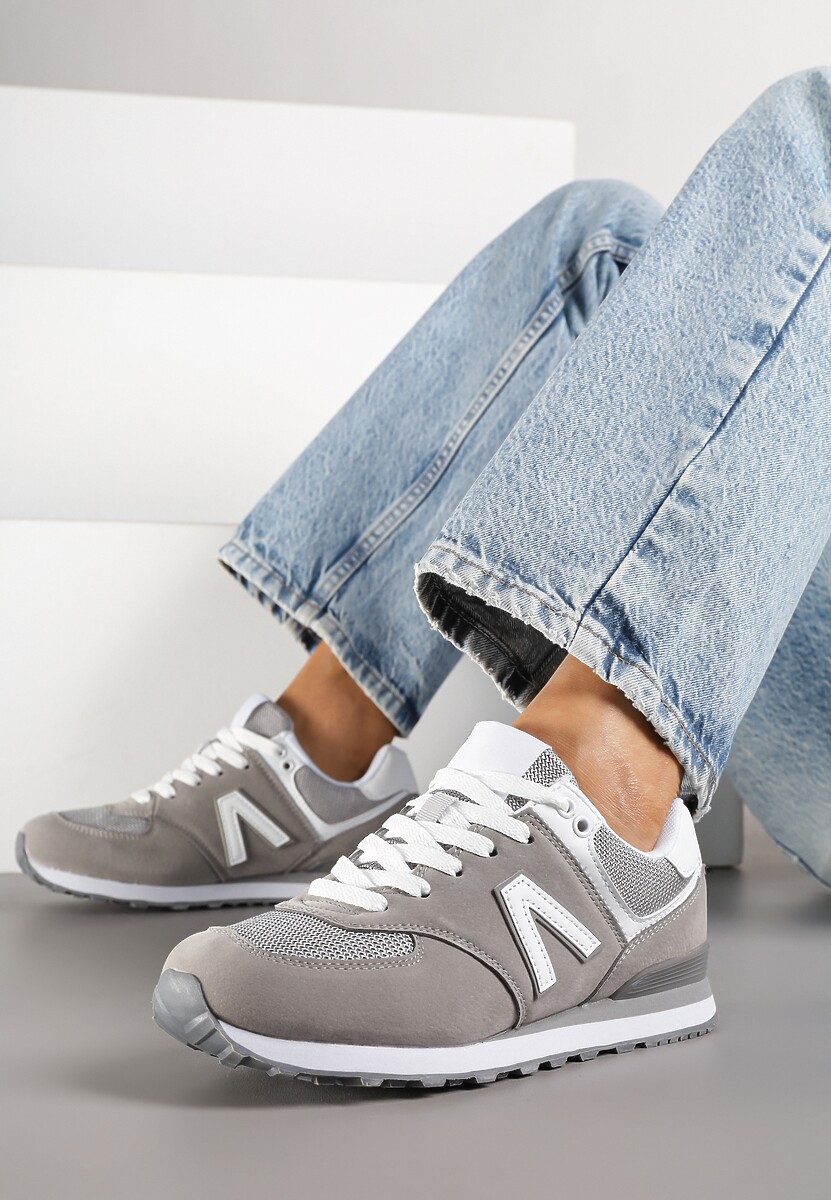 Szare Sneakersy Ozdobione Geometrycznym Motywem Rilenessa