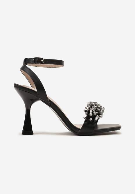 Czarne Sandały z Cyrkoniami na Szpilce w Kształcie Klepsydry Xittima