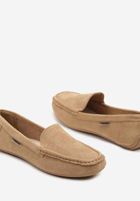 Ciemnobeżowe Mokasyny z Ekozamszu Zdobione Przeszyciami Zeanise