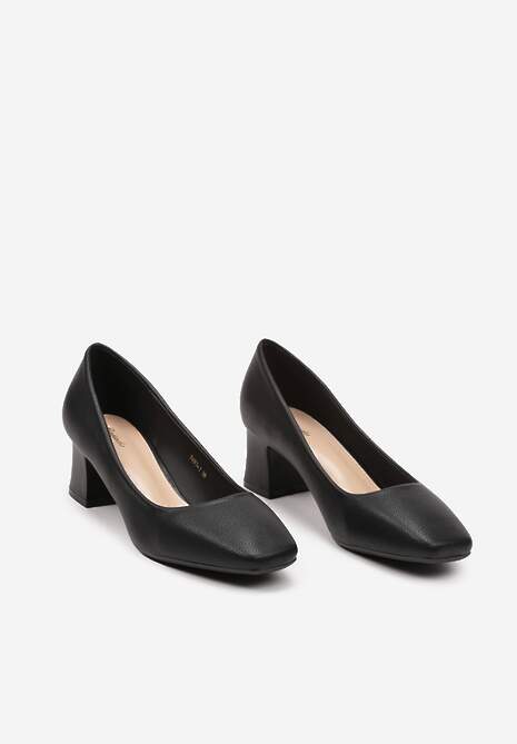 Czarne Casualowe Czółenka na Słupku z Kwadratowym Noskiem Brannessa