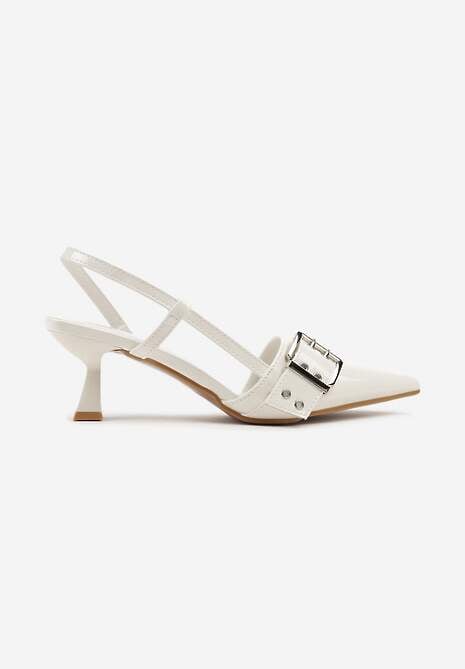 Białe Sandały na Kaczuszce z Ozdobnym Paskiem z Klamrą Jenviela