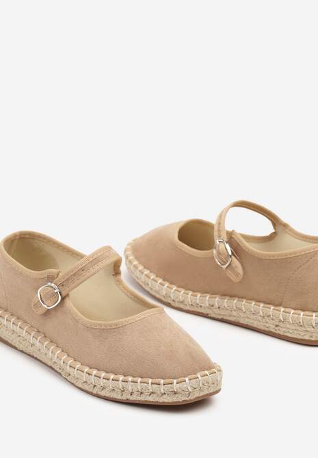 Ciemnobeżowe Espadryle z Ekozamszu Zapinane na Pasek z Klamerką Deolisse