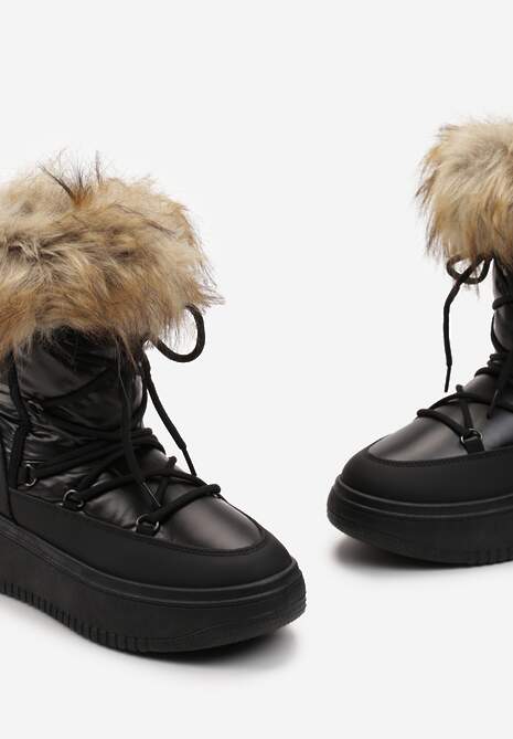 Czarne Śniegowce na Grubej Podeszwie z Futerkiem Uplift