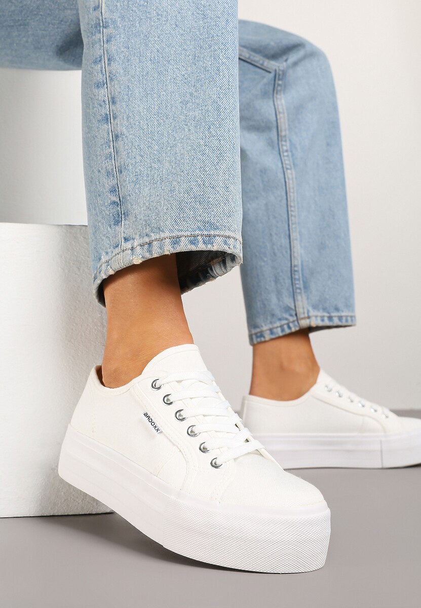 Czarno-Białe Basicowe Trampki na Platformie Mailiselle