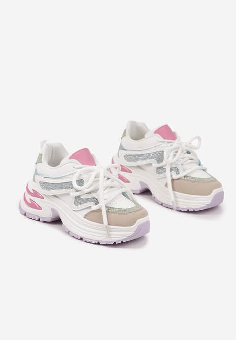Biało-Różowe Sneakersy na Platformie z Grubymi Sznurówkami Kilanne