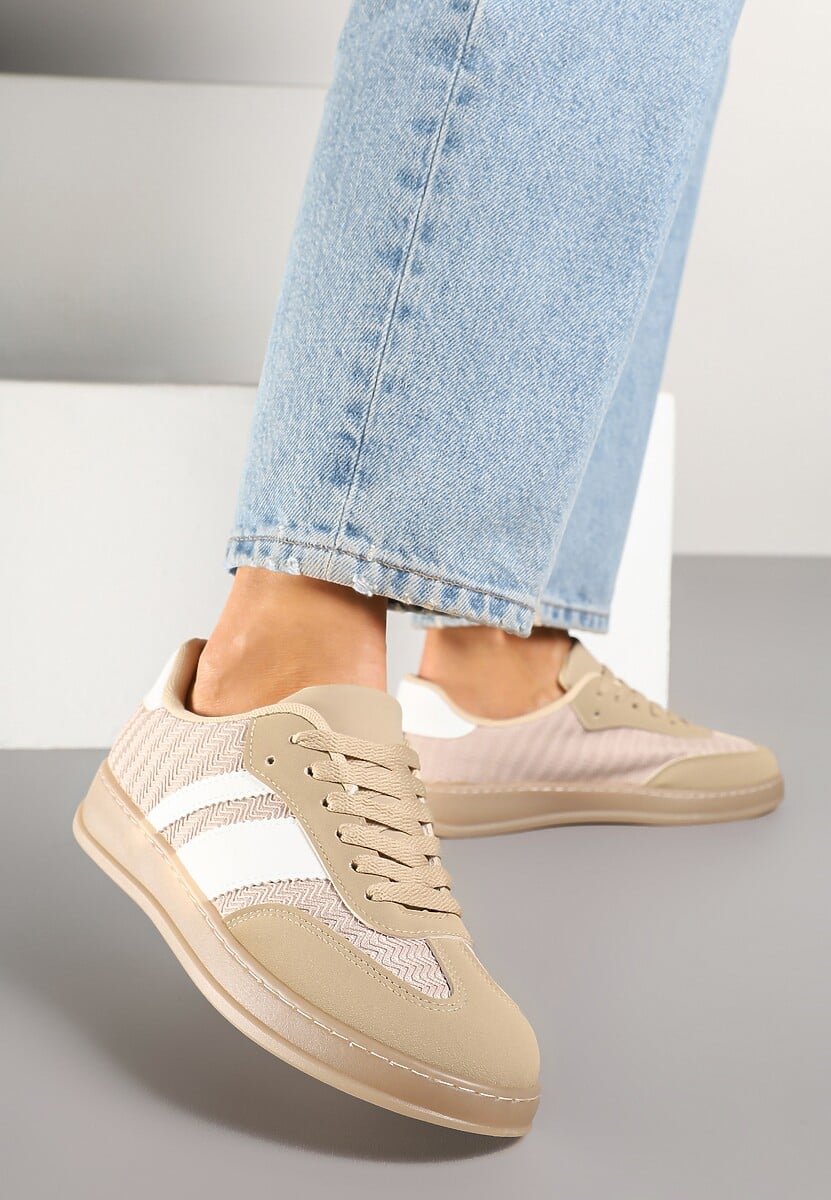 Beżowo-Panterkowe Klasyczne Sneakersy Tenisówki na Półprzezroczystej Podeszwie Niniel