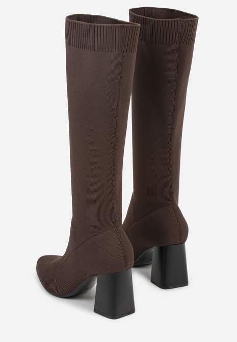 Brązowe Skarpetkowe Kozaki VICES na Słupkowym Obcasie Ralles