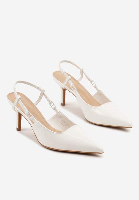 Białe Lakierowane Sandały na Szpilce ze Spiczastym Noskiem Odelna