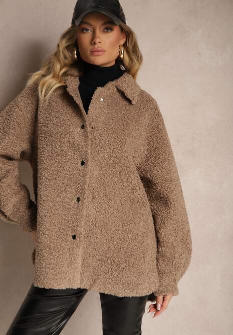 Brązowa Kurtka Futrzana o Koszulowym Kroju Zapinana na Napy Venarissa