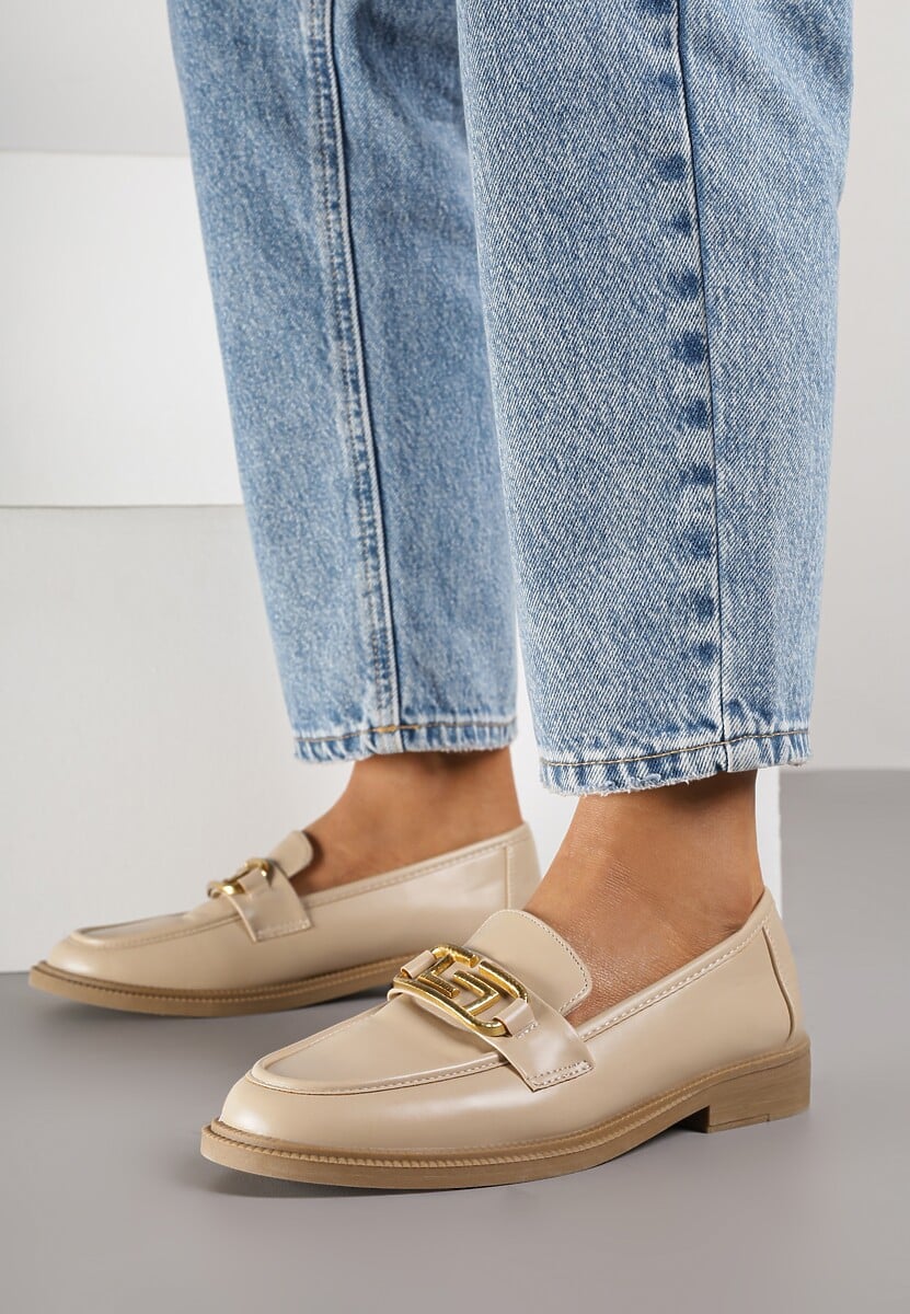 Beżowe Mokasyny Wsuwane z Klamerką Wesley