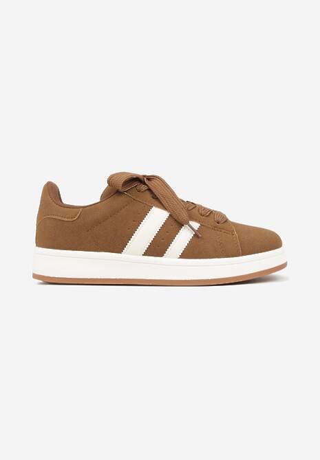 Brązowe Sneakersy Ozdobione Paskami Dolirenna