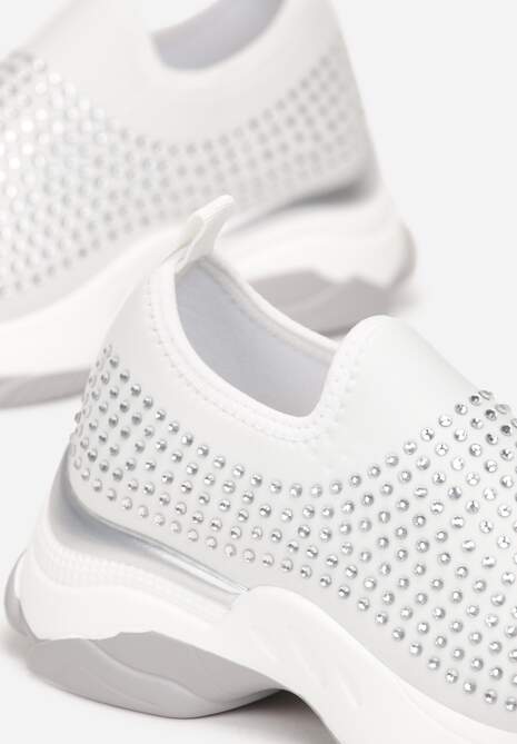 Białe Buty Sportowe na Grubej Podeszwie w Cyrkonie Elerene