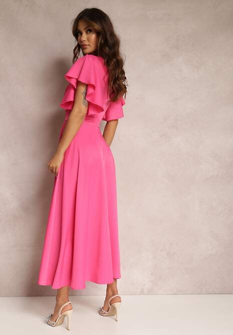 Fuksjowa Sukienka o Rozkloszowanym Kroju z Falbanami Bouchard