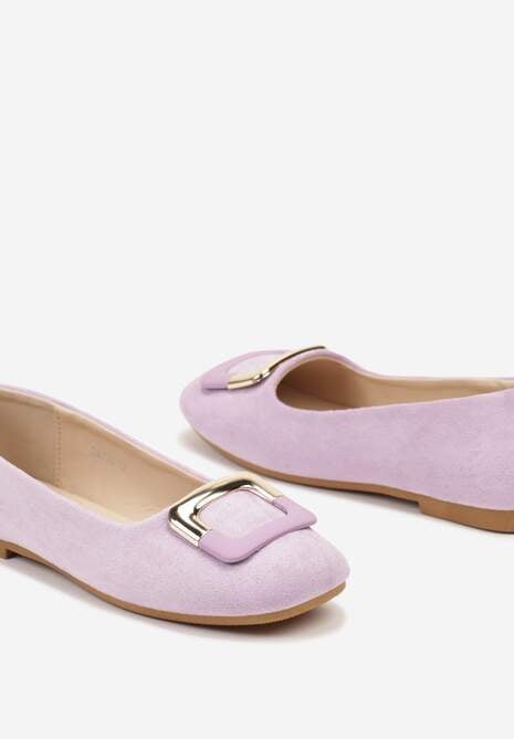 Fioletowe Casualowe Balerinki na Płaskiej Podeszwie z Metaliczną Aplikacją Chrissti