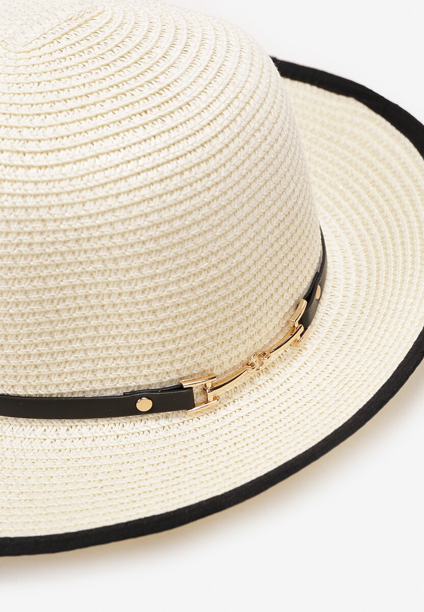 Beżowy Pleciony Kapelusz z Ozdobnym Paskiem Fluzia