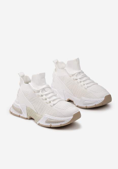 Białe Sneakersy Sportowe na Grubej Podeszwie ze Skarpetkową Cholewką Xille
