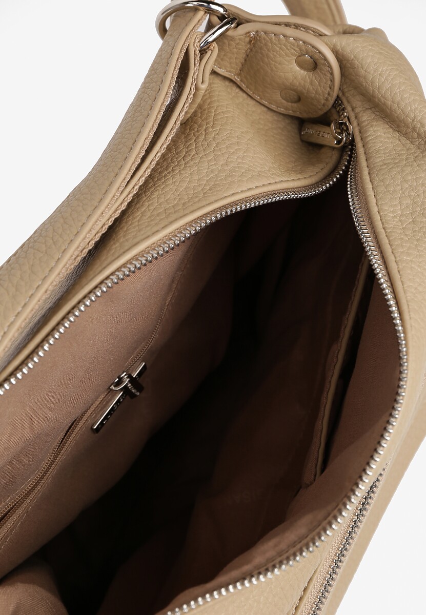 Ciemnobeżowa Torebka z Metalicznym Napisem Tevianea