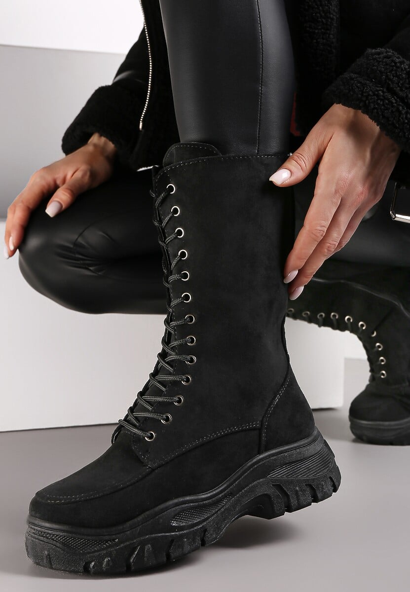 Czarne Botki Workery na Grubej Podeszwie Proniche