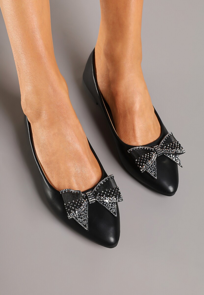 Beżowe Balerinki z Kokardą i Cyrkoniami Marintis