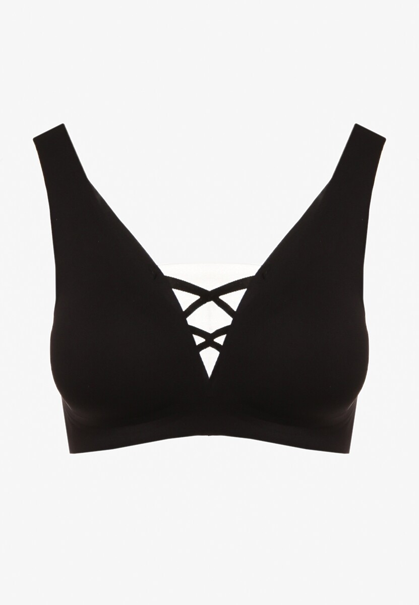 Szary Sportowy Biustonosz Zdobiony Siateczką i Gorsetową Aplikacją Salinalla