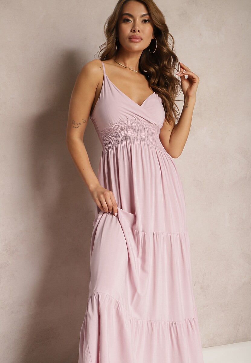 Ciemnozielona Sukienka Bawełniana Rozkloszowana Długa na Cienkich Ramiączkach z Regulacją Shalletia