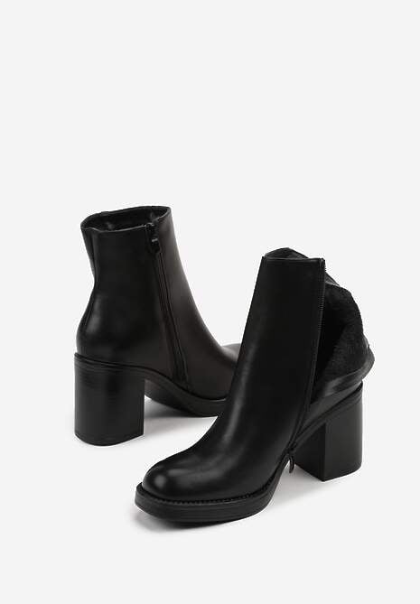 Czarne Eleganckie Botki z Cholewką do Kostki na Słupku Esleana