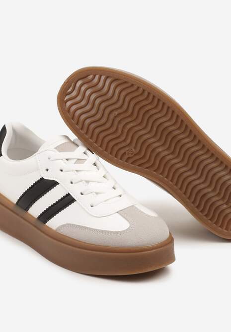 Biało-Czarne Klasyczne Sneakersy Tenisówki na Niskiej Platformie Denirla