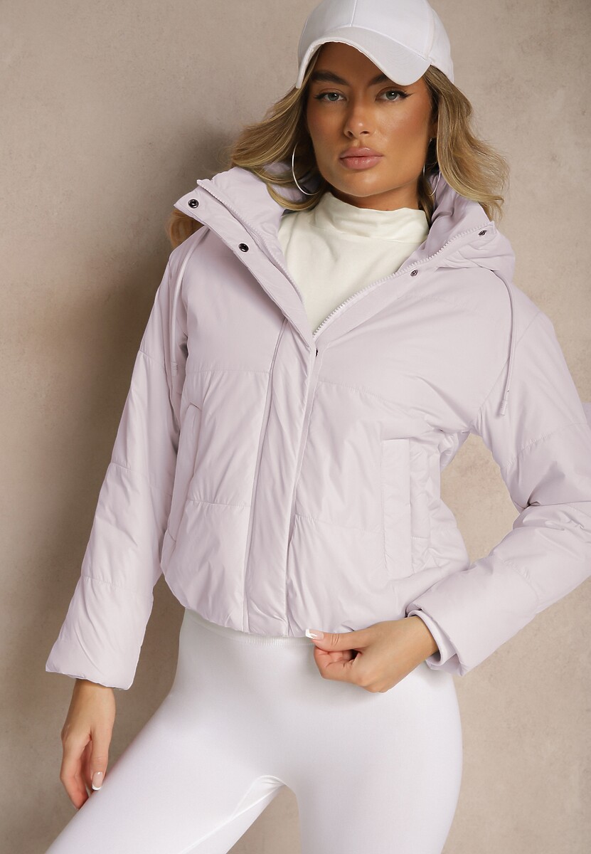 Ciemnobeżowa Kurtka z Szerokim Pikowaniem i Nieodpinanym Kapturem Ninilira