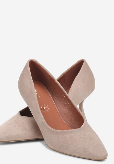 Ciemnobeżowe Czółenka Vices na Obcasie Typu Klepsydra ze Skórzaną Wkładką Dedvire